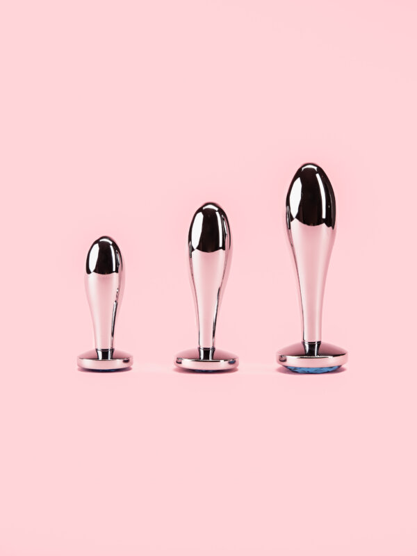 Set Long Metal Butt Plugs cu Diamant