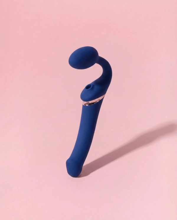 Strap-On Vibrator Flexibil cu Telecomandă Albastru