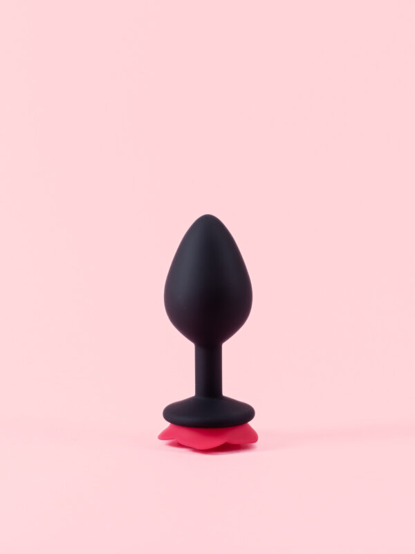 Butt Plug din Silicon Negru cu Trandafir
