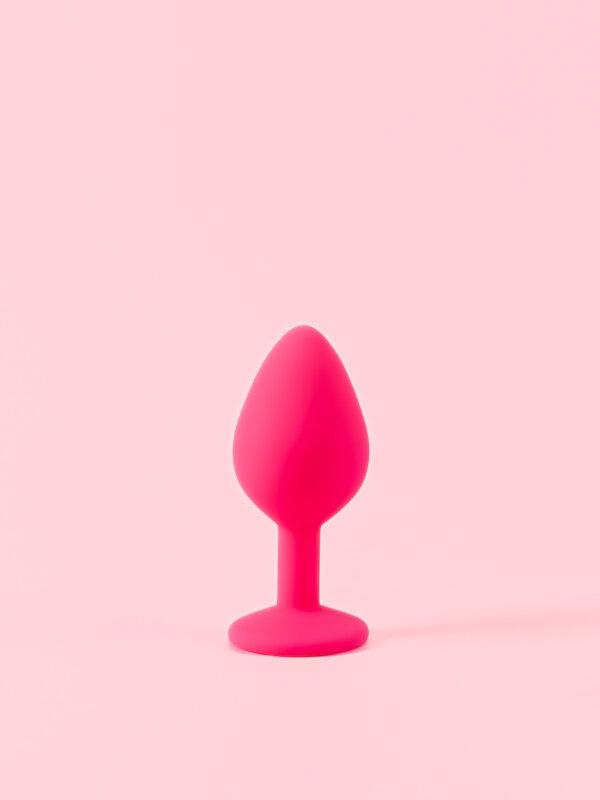 Butt Plug din Silicon Roz cu Piatra