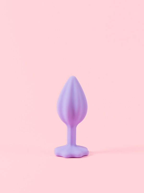 Butt Plug din Silicon Mov cu Piatra Floare