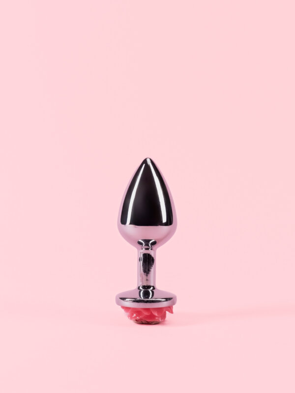 Butt Plug Argintiu din Metal cu Trandafir
