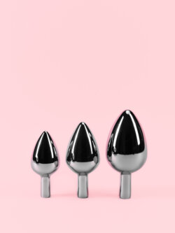 Butt Plug din Metal cu Bază de Silicon Detașabilă - 3 Mărimi image 4